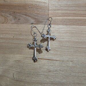 Silver Cross Dangle Earrings 925 Sterling